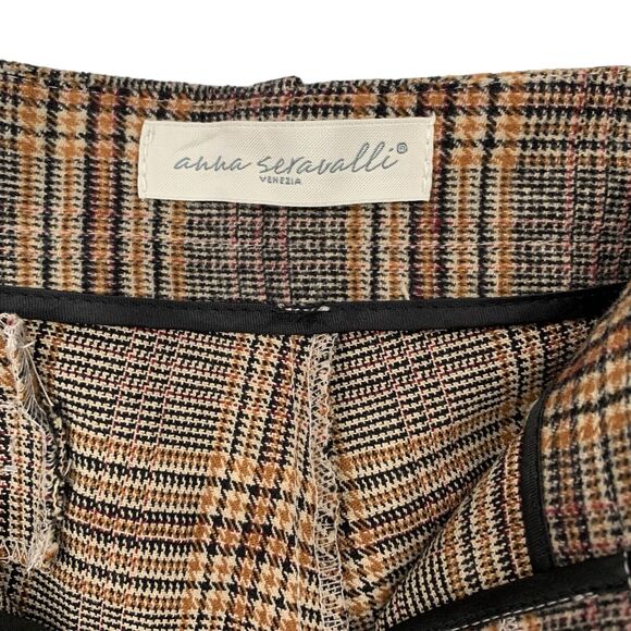 Anna Seravalli Italy Glen Plaid Button Fly Pants Stretch Flannel Trouser 44 - Picture 3 of 11